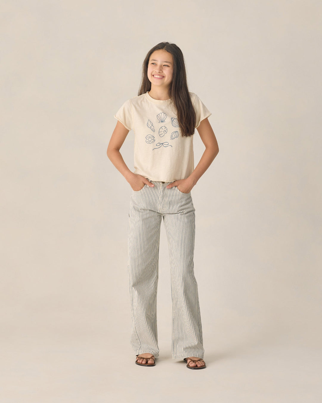 RYLEE & CRU NIÑA PANTALON BAGGY WIDE RAILROAD STRIPE NATURAL