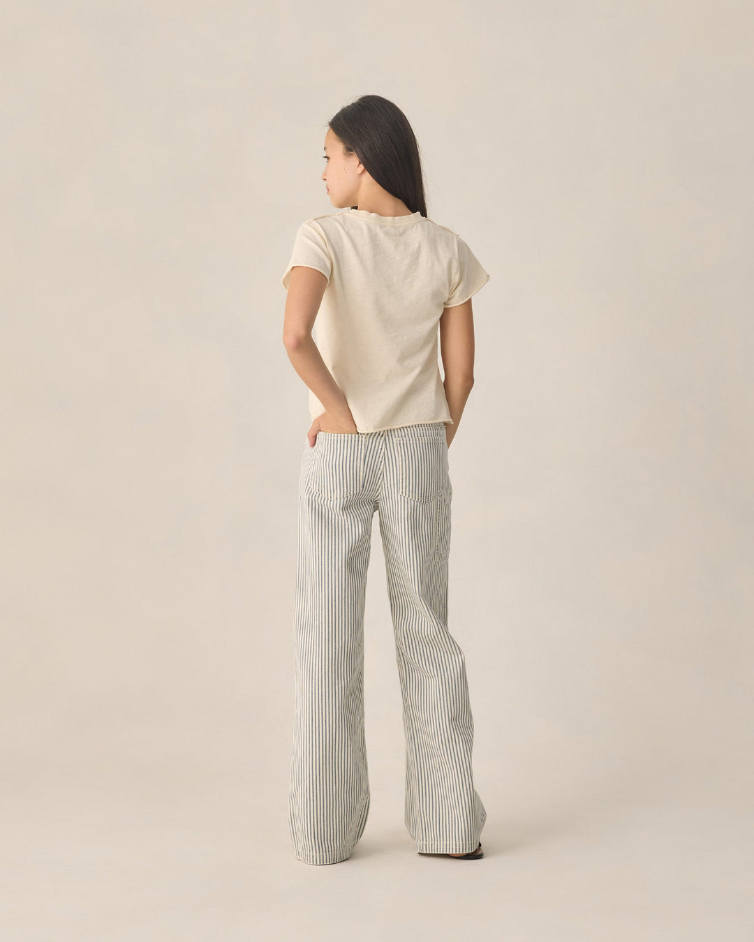 RYLEE & CRU NIÑA PANTALON BAGGY WIDE RAILROAD STRIPE NATURAL