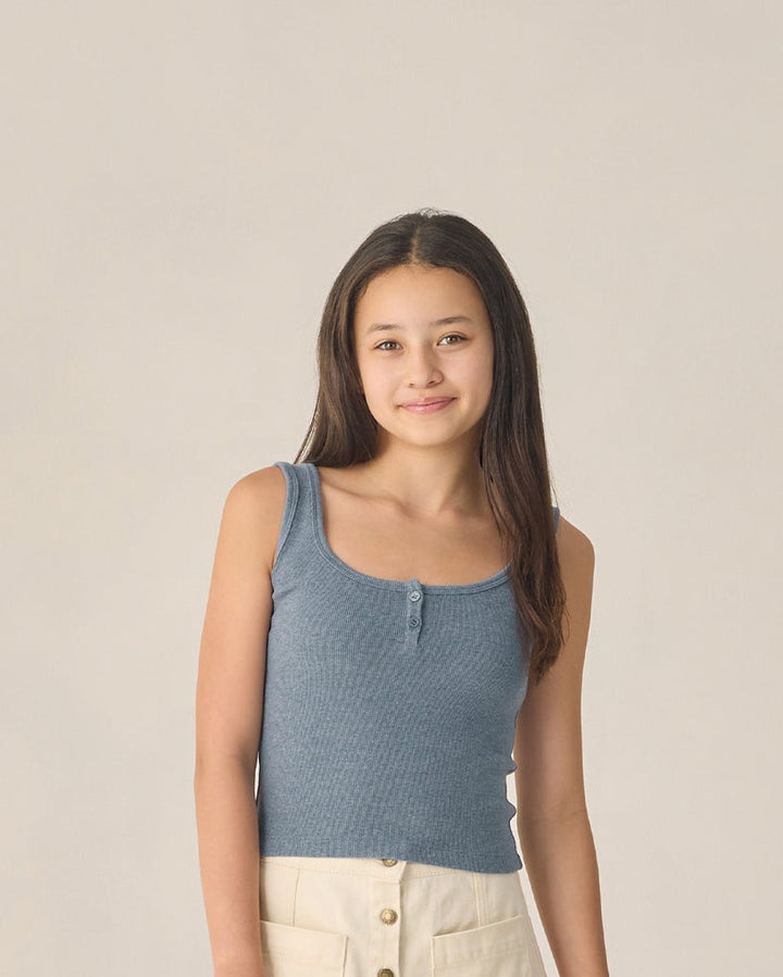 RYLEE & CRU NIÑA TSHIRT RIBBED HEATHERED MARINE