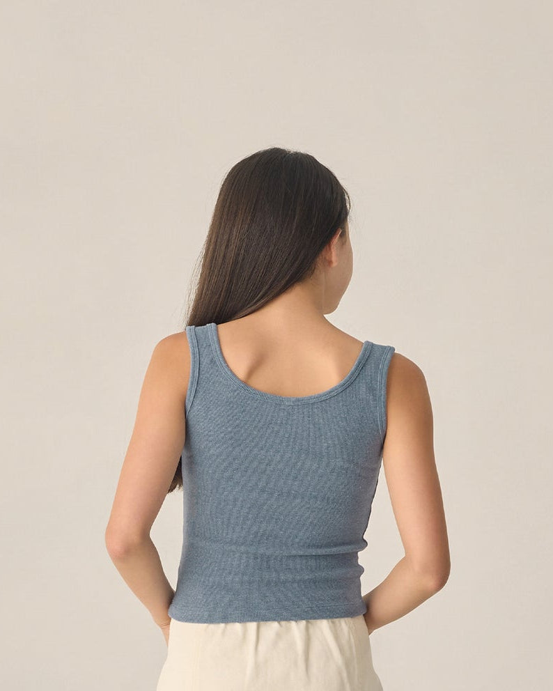 RYLEE & CRU NIÑA TSHIRT RIBBED HEATHERED MARINE