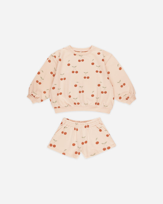 RYLEE & CRU NIÑA CONJ. DE SHORT SUMMER TERRY CHERRIES