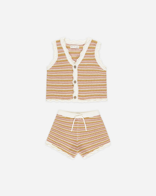 RYLEE & CRU NIÑA CONJ. DE SHORT SCALLOP CROCHET PINK STRIPE