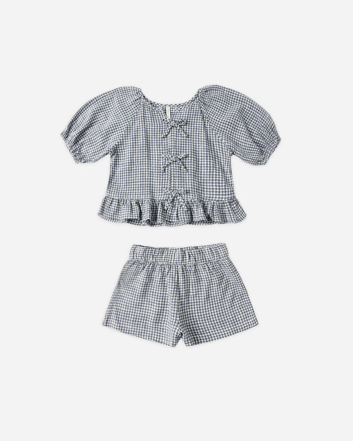 RYLEE & CRU NIÑA CONJ. DE SHORT JUNIPER GINGHAM MARINE