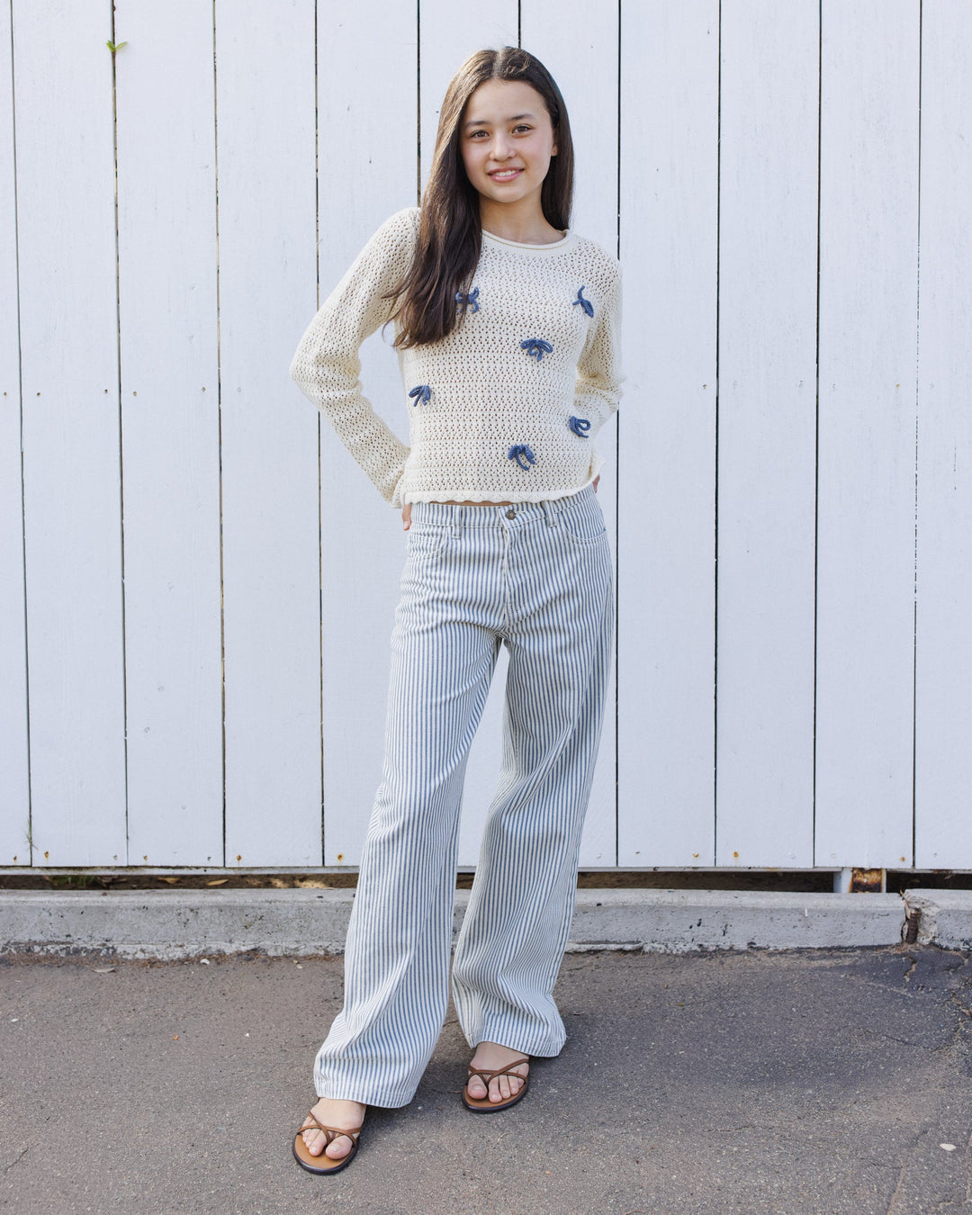 RYLEE & CRU NIÑA PANTALON BAGGY WIDE RAILROAD STRIPE NATURAL
