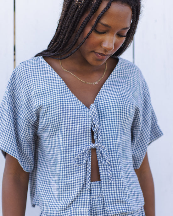 RYLEE & CRU NIÑA CONJ. DE SHORT JUNIPER GINGHAM MARINE