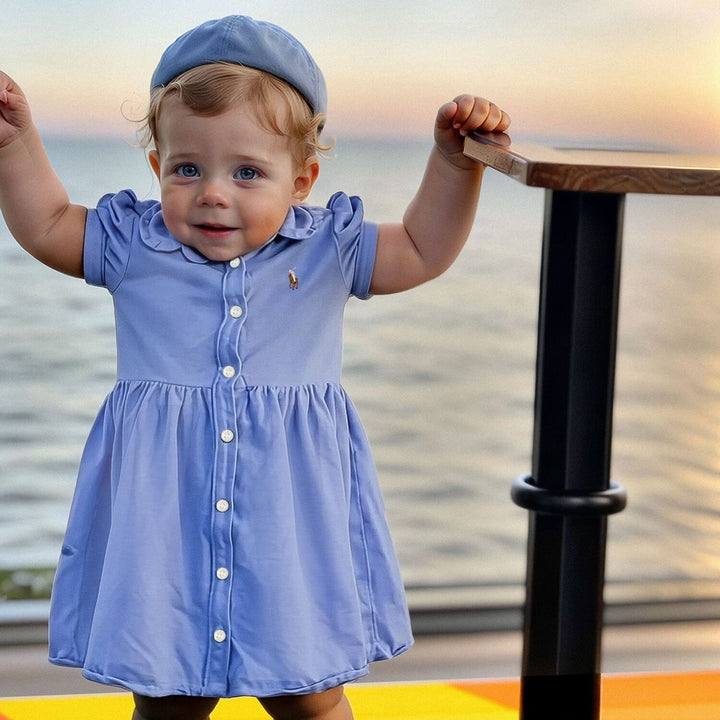 RALPH LAUREN BEBE NIÑA VESTIDO SLD OXFORD HARBOR ISLAND BLUE