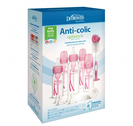 DR BROWN SET DE BIBERON ANTICOLICOS ESTRECHA ROSADO 5PZA