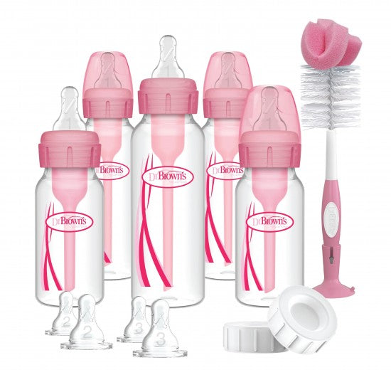 DR BROWN SET DE BIBERON ANTICOLICOS ESTRECHA ROSADO 5PZA
