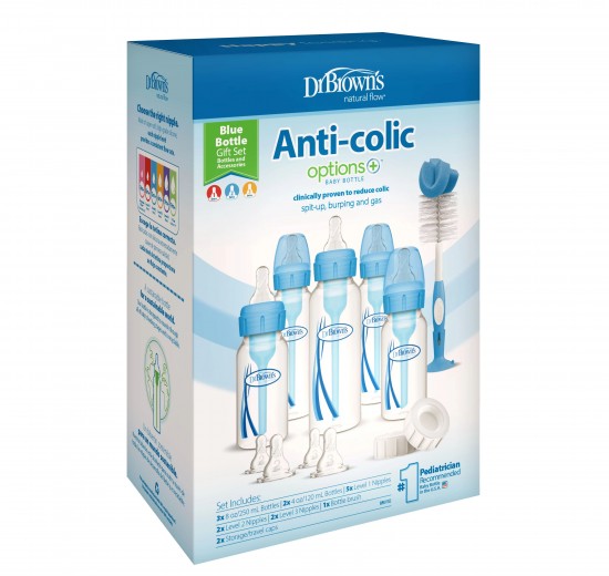 DR BROWN SET DE BIBERON ANTICOLICOS ESTRECHA AZUL