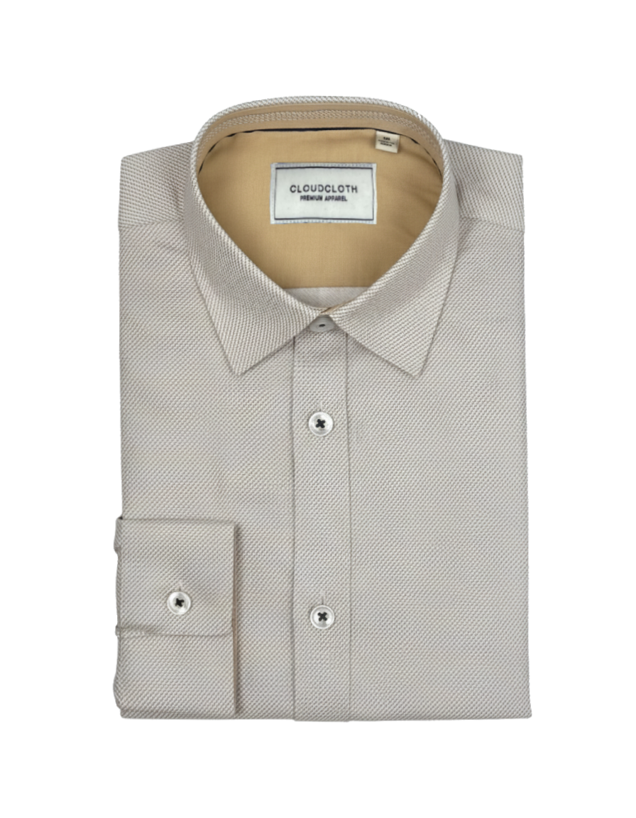 ISAAC MIZRAHI NIÑO CAMISA 4 WAY STRETCH CHECK PRINT TAN