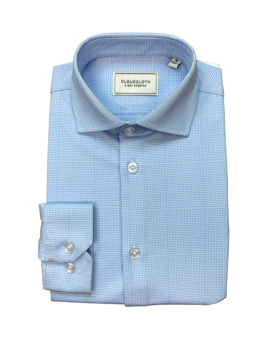 ISAAC MIZRAHI NIÑO CAMISA 4 WAY STRETCH CHECK PRINT BLUE