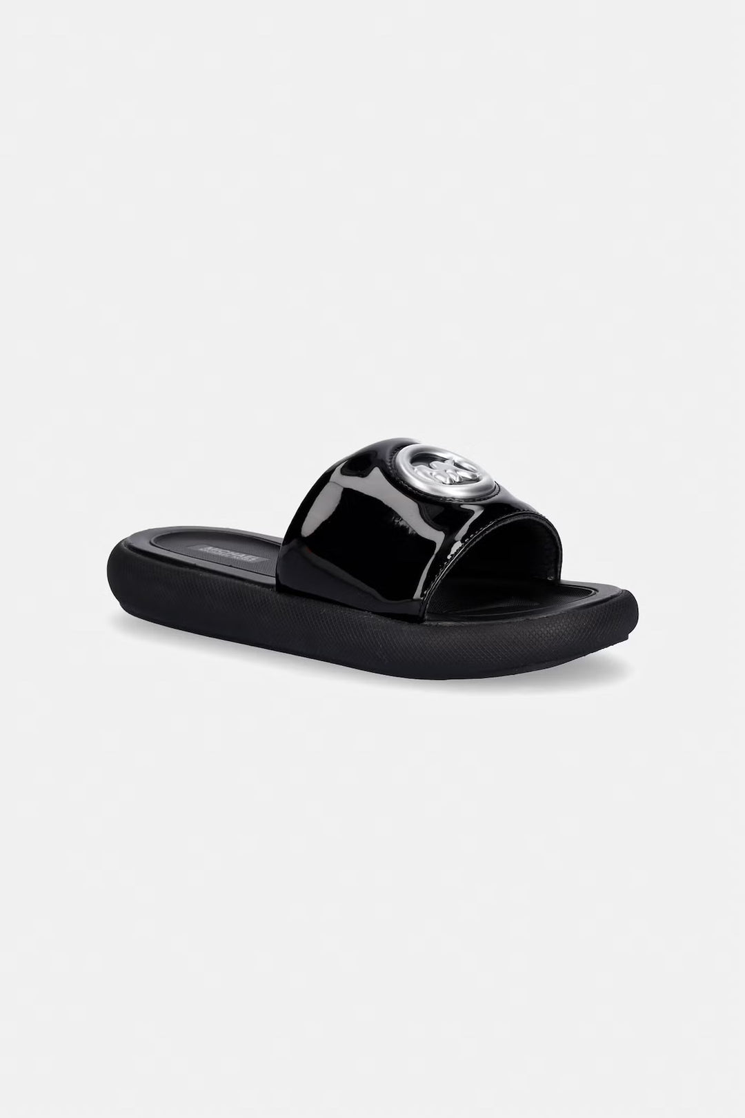 MICHAEL KORS NIÑA CHANCLETA RAELYNN BUBBLE BLACK PATENT WITH SILVER BUBBLE CHARM