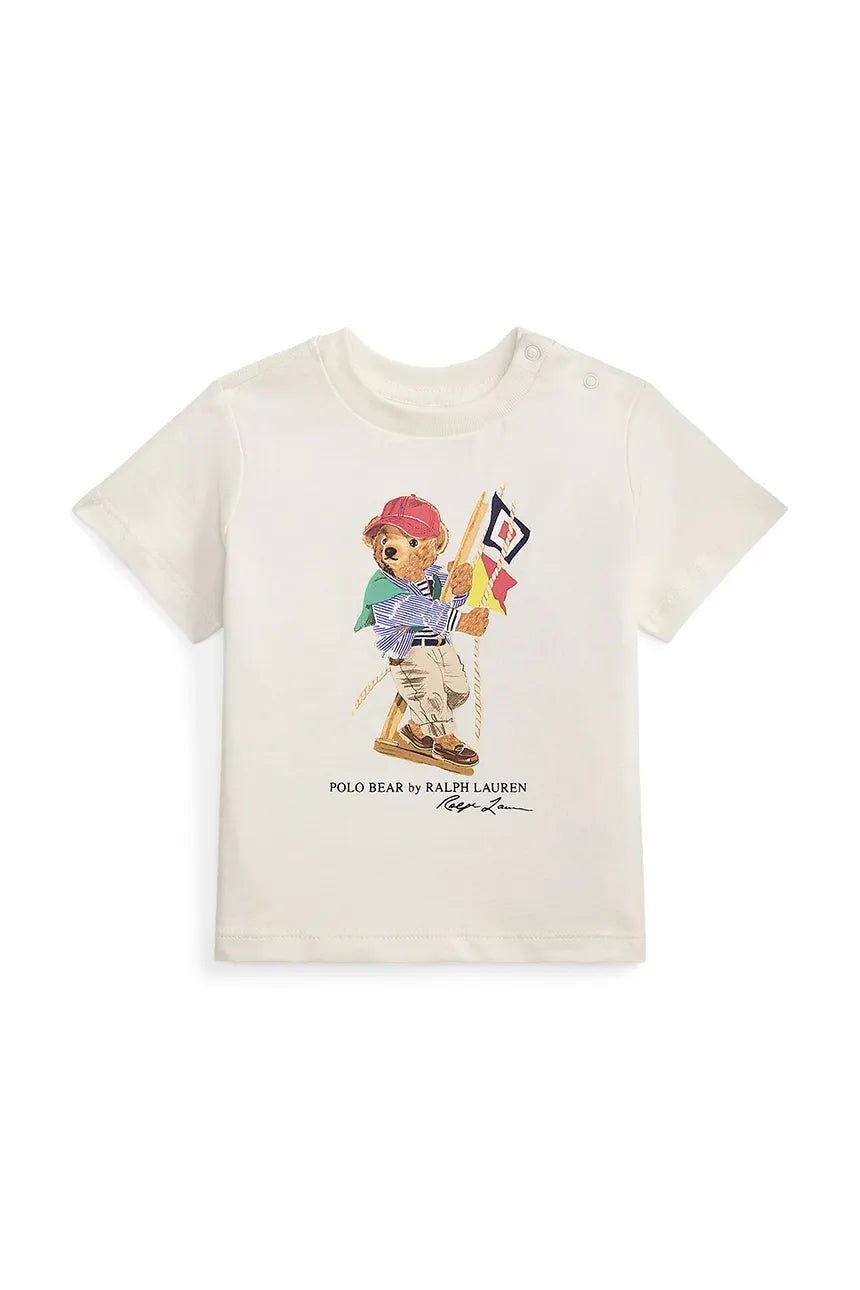 RALPH LAUREN BEBE NIÑO TSHIRT 26/1 JERSEY SP26 BEAR DECKWASH WHITE