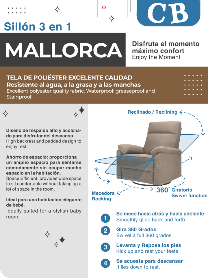 CUTEBABIES SILLÓN RECLINABLE MALLORCA GRIS
