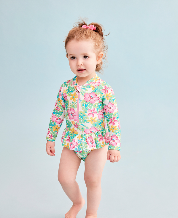 LITTLE ME NIÑA VESTIDO DE BAÑO RASHGUARDS TROPICAL FLORAL