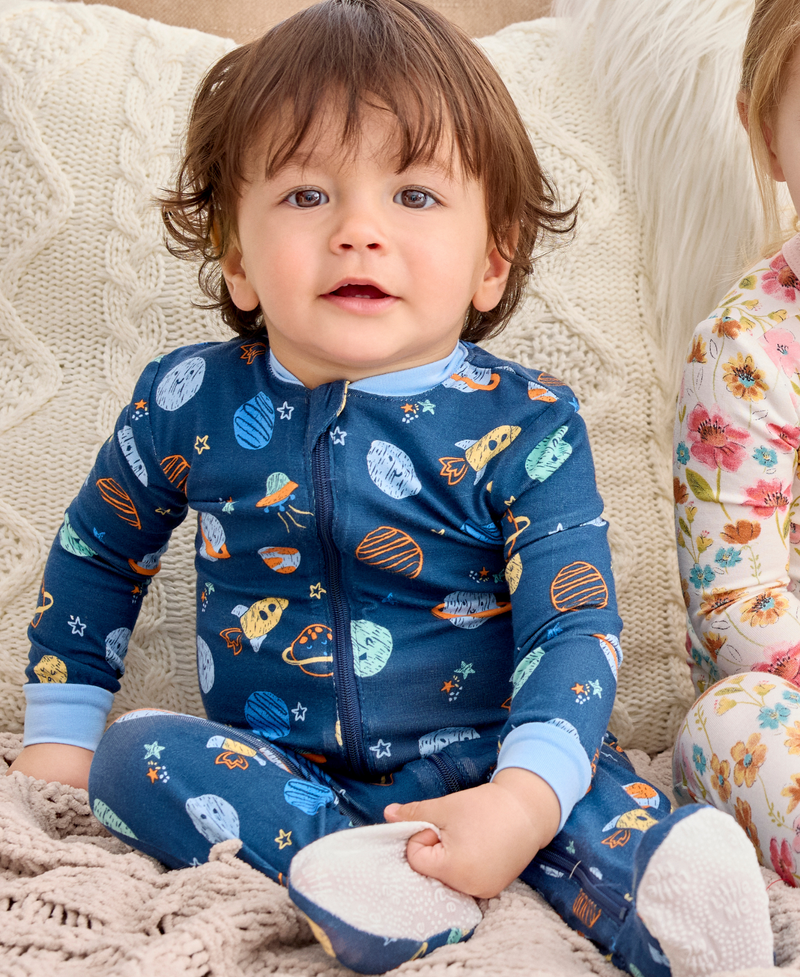 LITTLE ME BEBE NIÑO PIJAMA ZIP FRONT SPACE BLUE