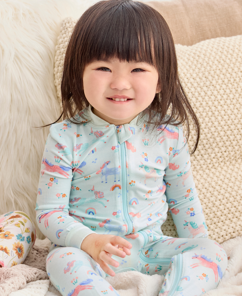 LITTLE ME BEBE NIÑA PIJAMA ZIP FRONT UNICORN AQUA