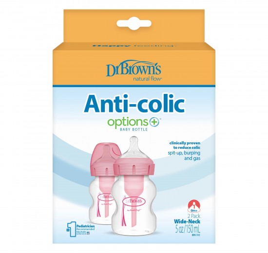 DR. BROWN BIBERONES ANTICOLICO ROSADO 2PK CUELLO ANCHO 5oz
