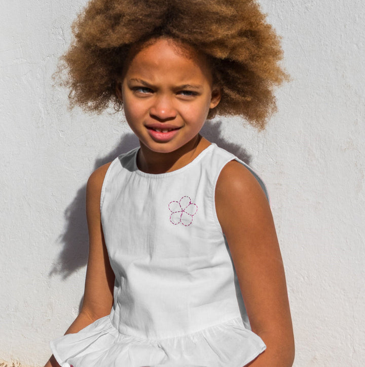 Piglo Conjunto Top Ruffle y Short Jardín Blanco y Rojo para Niña