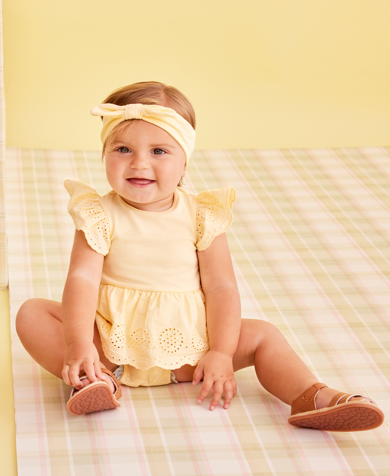 LITTLE ME BEBE NIÑA VESTIDO ESSENTIAL SOLIDS EYELET BUBBLE YELLOW