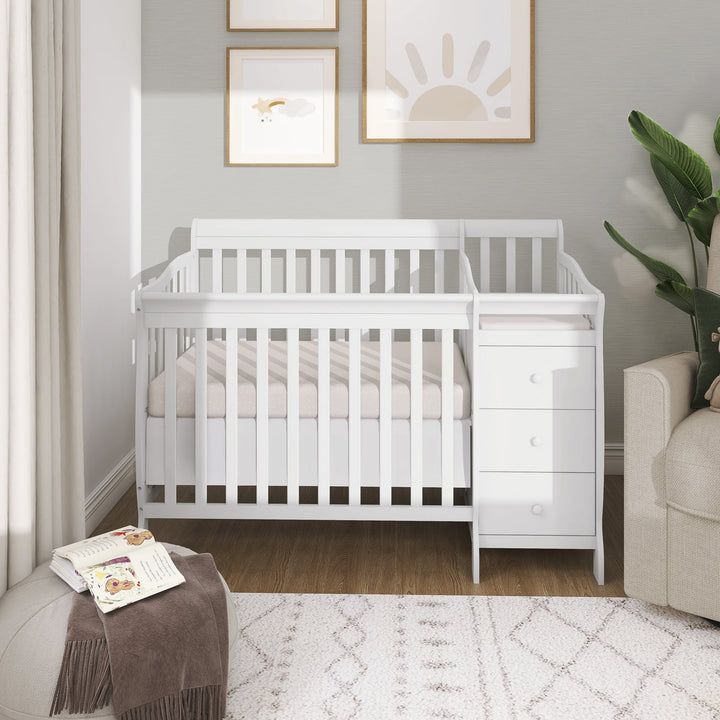 Premium Baby Cuna de Madera C/Cambiador y Organizador Blanco