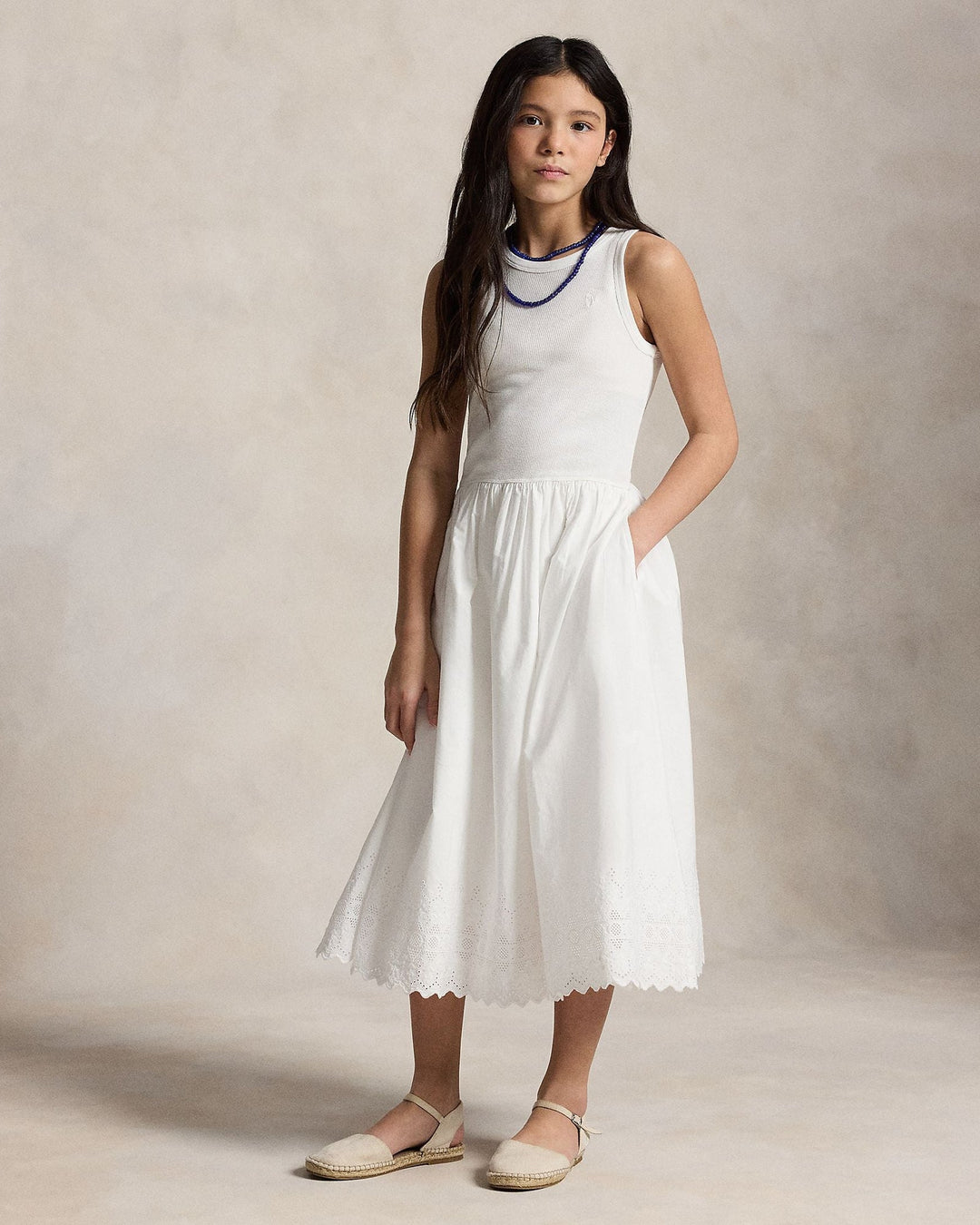 RALPH LAUREN NIÑA VESTIDO 2X2 COTTON RIB WHITE
