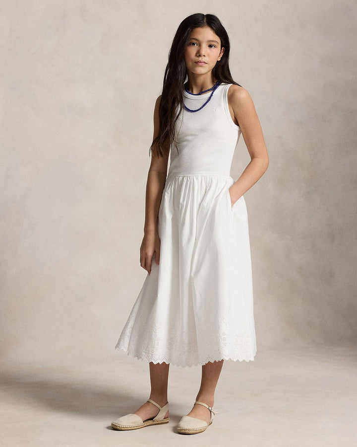 RALPH LAUREN NIÑA VESTIDO 2X2 COTTON RIB WHITE