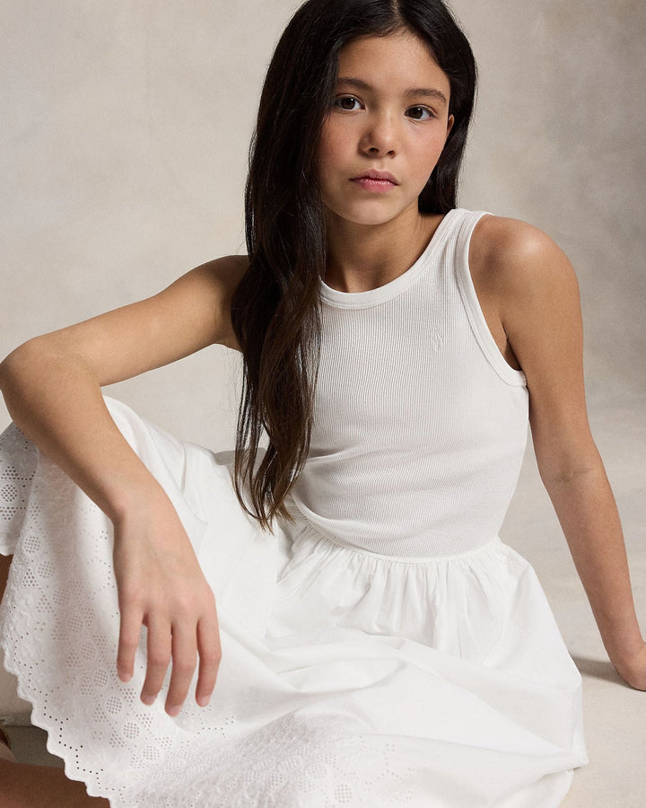 RALPH LAUREN NIÑA VESTIDO 2X2 COTTON RIB WHITE