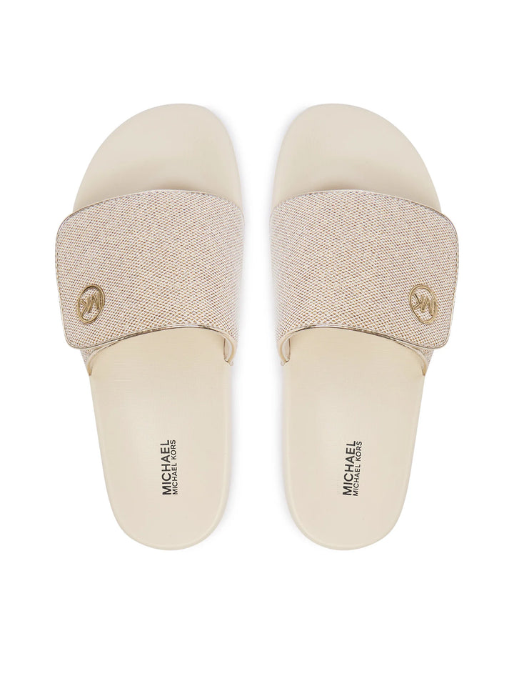 MICHAEL KORS NIÑA CHANCLETA JETT DARBY PALE GOLD SPARKLE MESH