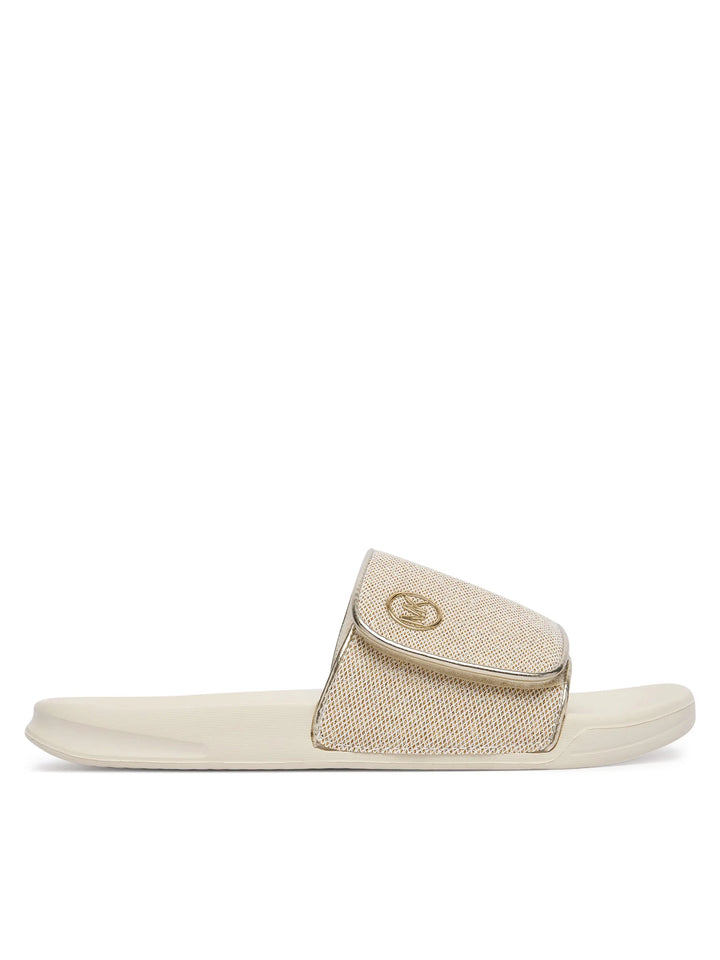 MICHAEL KORS NIÑA CHANCLETA JETT DARBY PALE GOLD SPARKLE MESH