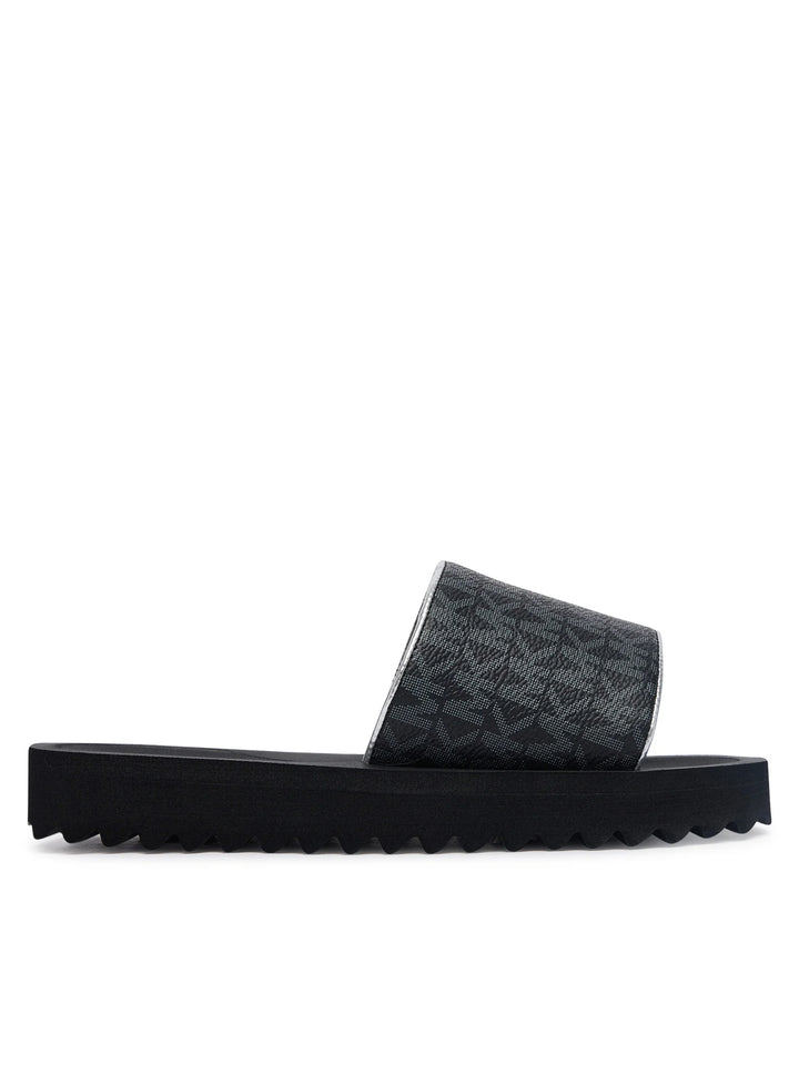 MICHAEL KORS NIÑA CHANCLETA TEAGAN MERRICK 2 BLACK MONOGRAM/SIVLER METALLIC