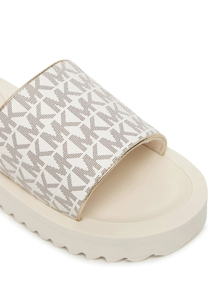 MICHAEL KORS NIÑA CHANCLETA TEAGAN MERRICK 2 VANILLA MONOGRAM/PALE GOLD METALLIC