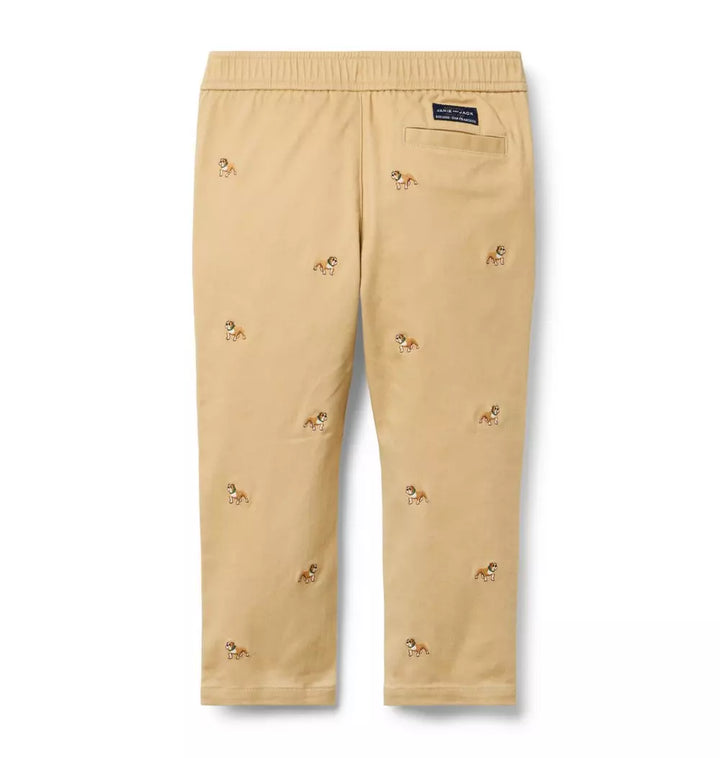 JANIE & JACK NIÑO JOGGER EMBROIDERED BULLDOG KHAKI