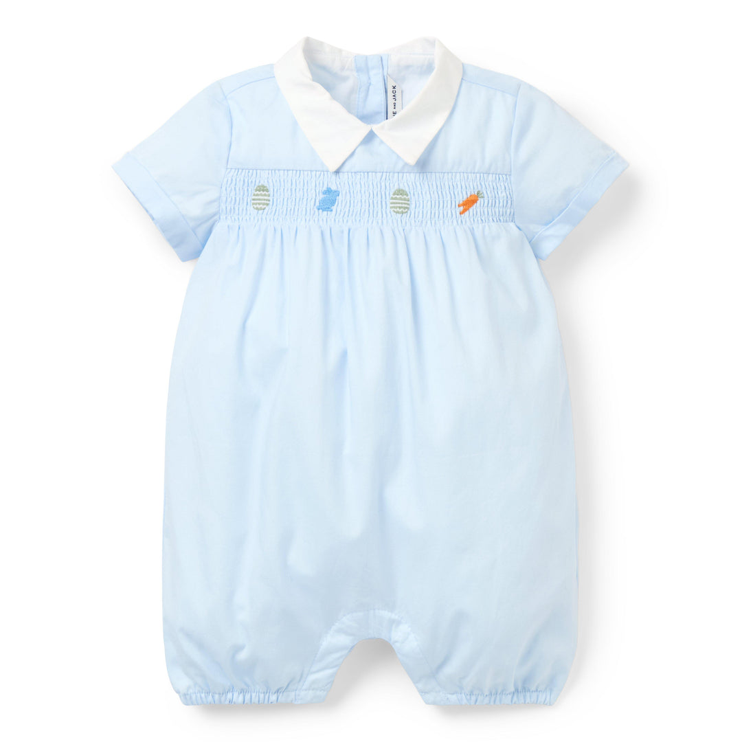Janie &amp; Jack Romper Smocked Collar Icon Embrd Blue para Bebé Niño