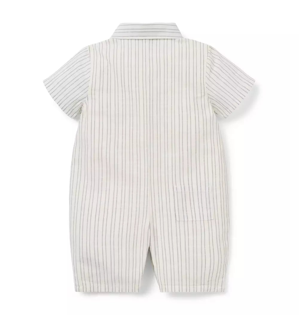 JANIE & JACK BEBE NIÑO ROMPER CREAM GREEN STRIPE TURTLE