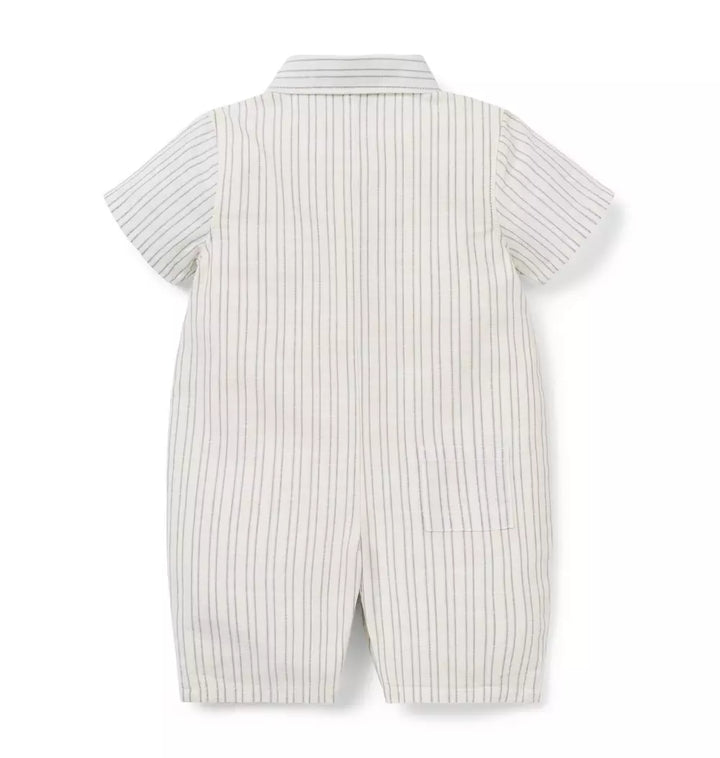 JANIE & JACK BEBE NIÑO ROMPER CREAM GREEN STRIPE TURTLE