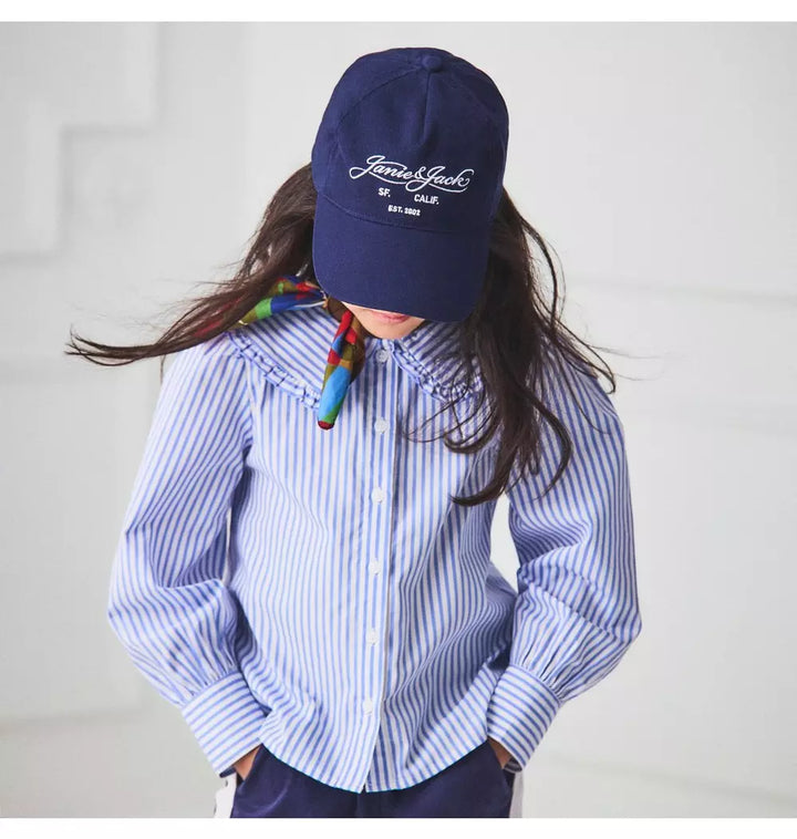 JANIE & JACK NIÑA CAMISA STRIPED RUFFLE COLLAR M/L BLUE