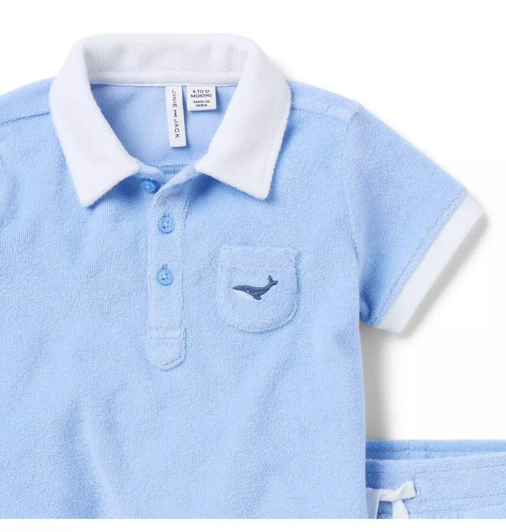 JANIE & JACK BEBE NIÑO CONJ. DE SHORT BLUE TERRY POLO