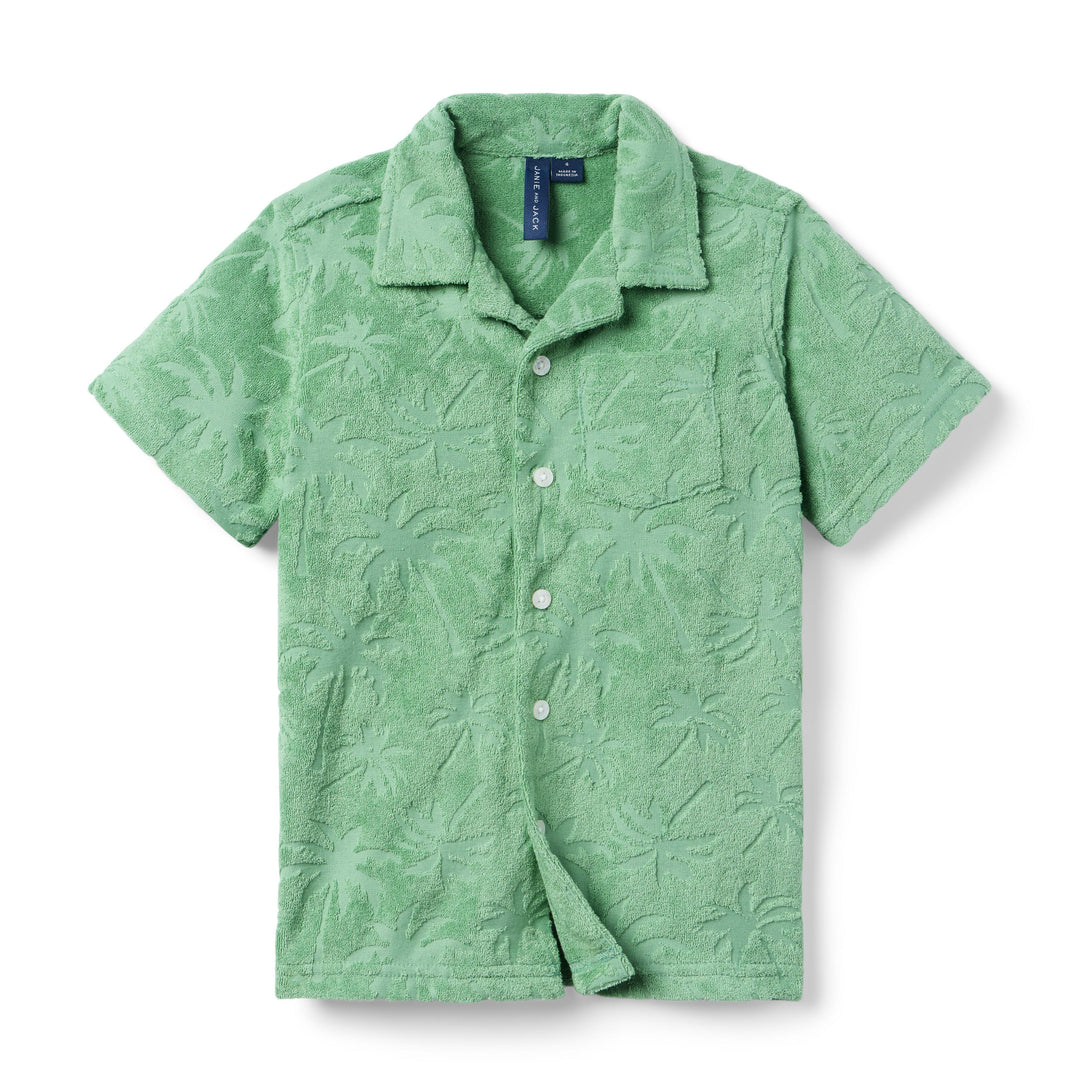 Janie &amp; Jack Camisa Palm Terry Bttn Dwn M/c Olive para Bebé Niño