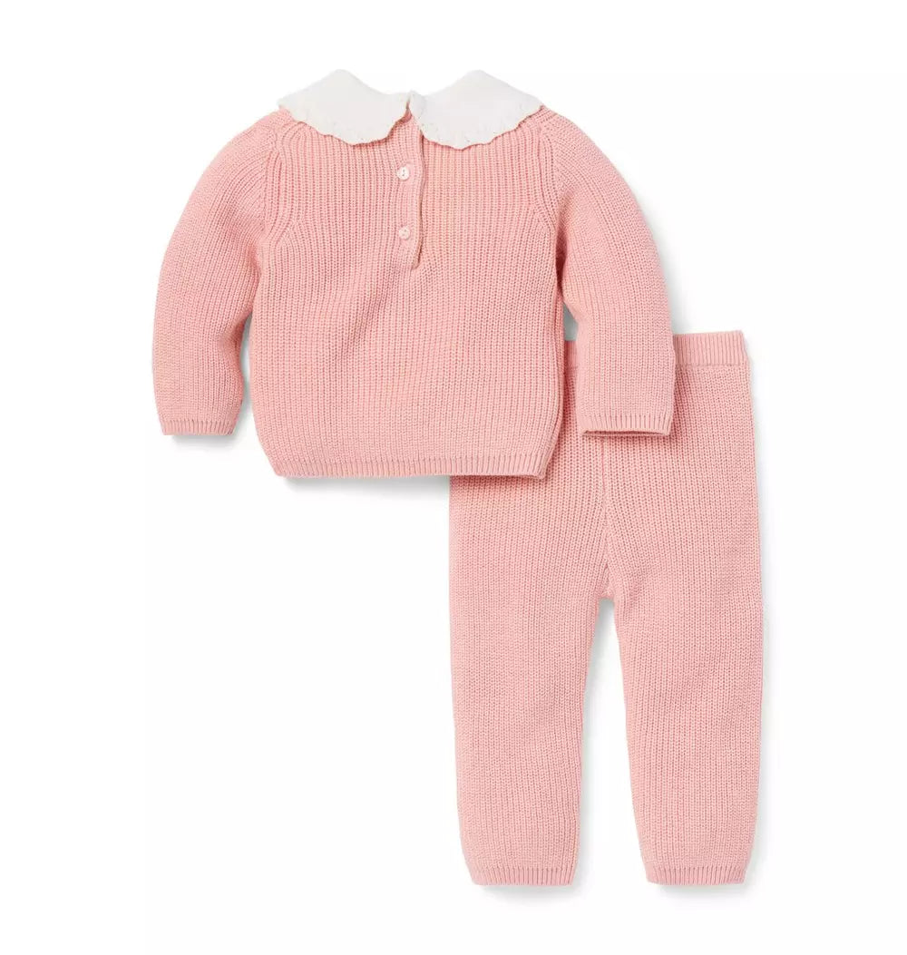 JANIE & JACK BEBE NIÑA CONJ. DE PANTALON CROCHET COLLAR PINK