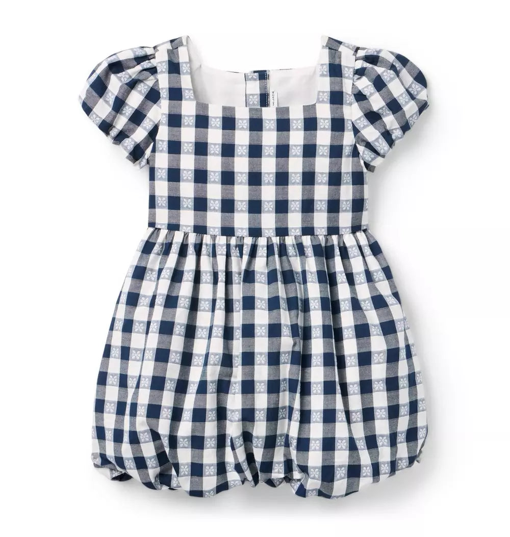 JANIE & JACK NIÑA VESTIDO GINGHAM BUBBLE NAVY