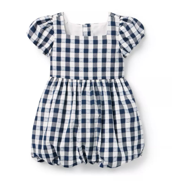 JANIE & JACK NIÑA VESTIDO GINGHAM BUBBLE NAVY