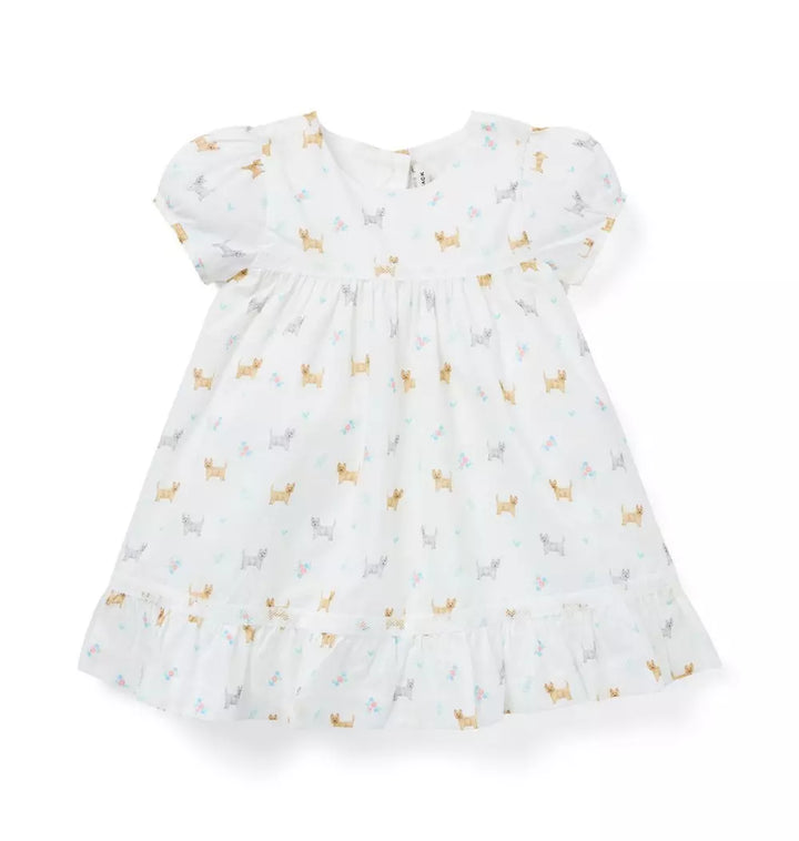 JANIE & JACK BEBE NIÑA VESTIDO DOGS RUFFLE COLLAR M/C WHITE