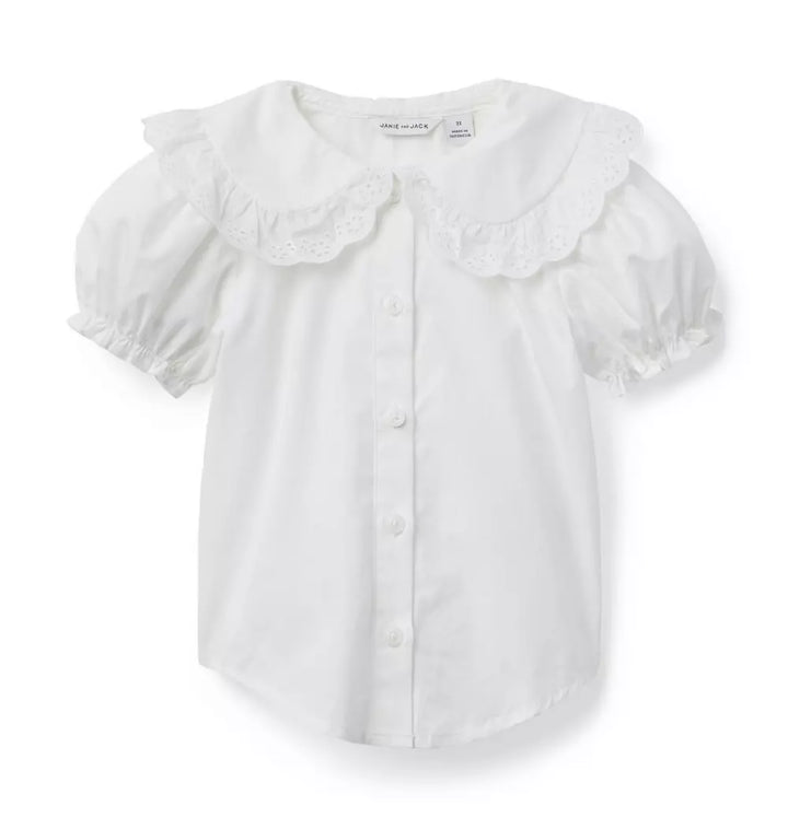 JANIE & JACK NIÑA CAMISA LACE TRIM COLLAR M/C WHITE