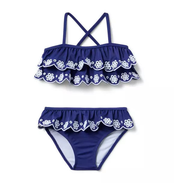 JANIE & JACK NIÑA VESTIDO DE BAÑO EYELET BLUE