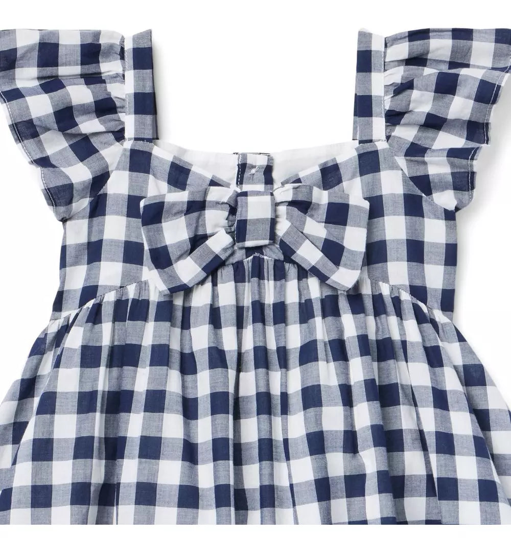 JANIE & JACK NIÑA VESTIDO GINGHAM BOW BLUE