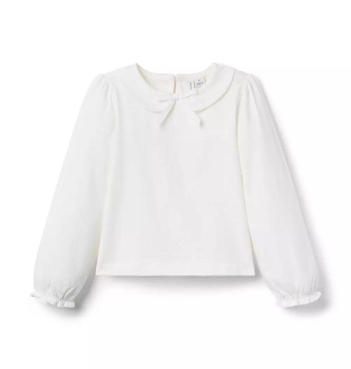 JANIE & JACK NIÑA BLUSA BOW COLLARED M/L WHITE