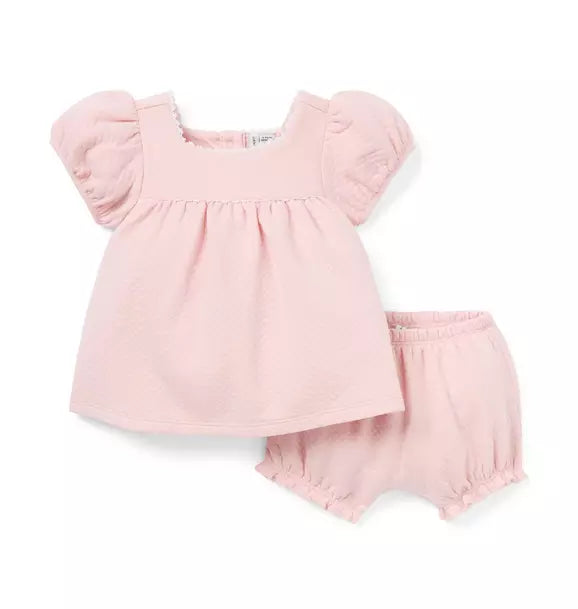 JANIE & JACK BEBE NIÑA CONJ. DE SHORT MATELASSE PUFF M/C PINK