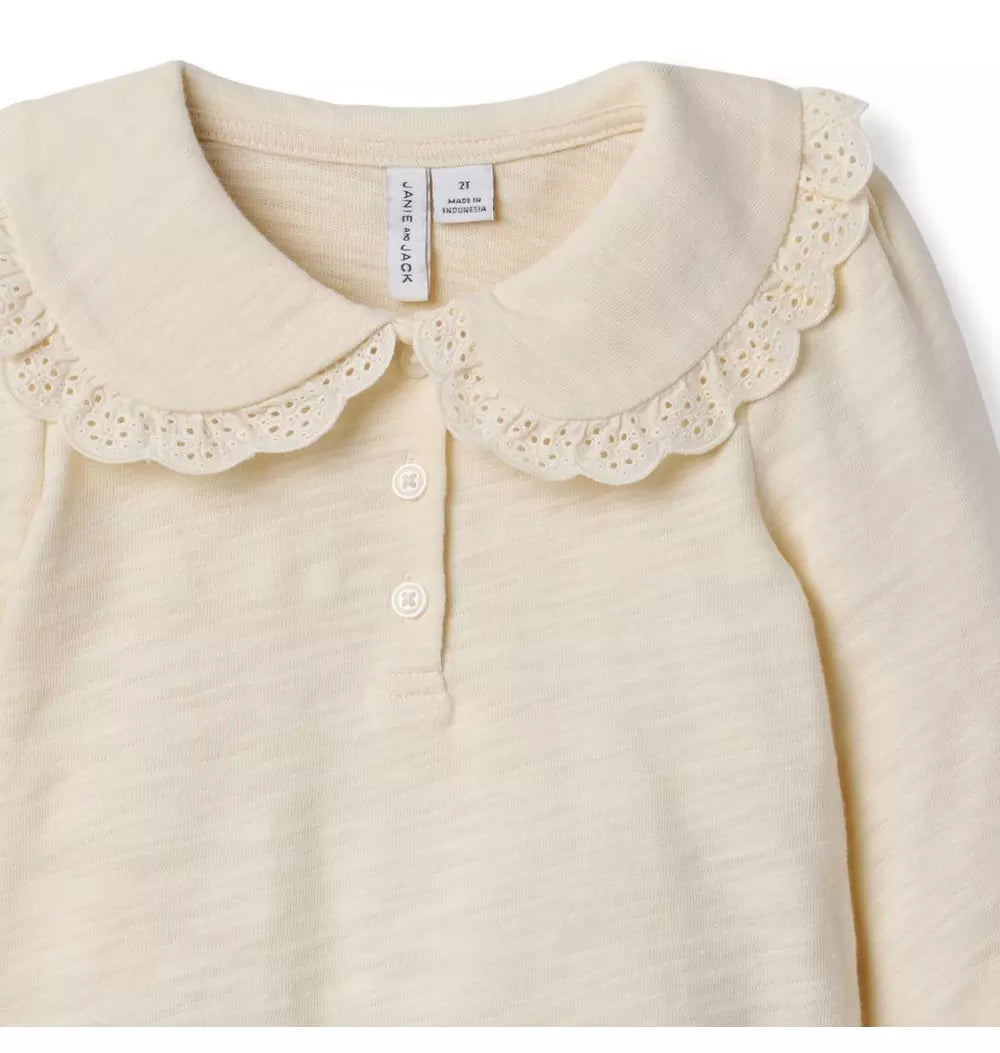 JANIE & JACK NIÑA BLUSA LACE COLLARED M/L IVORY