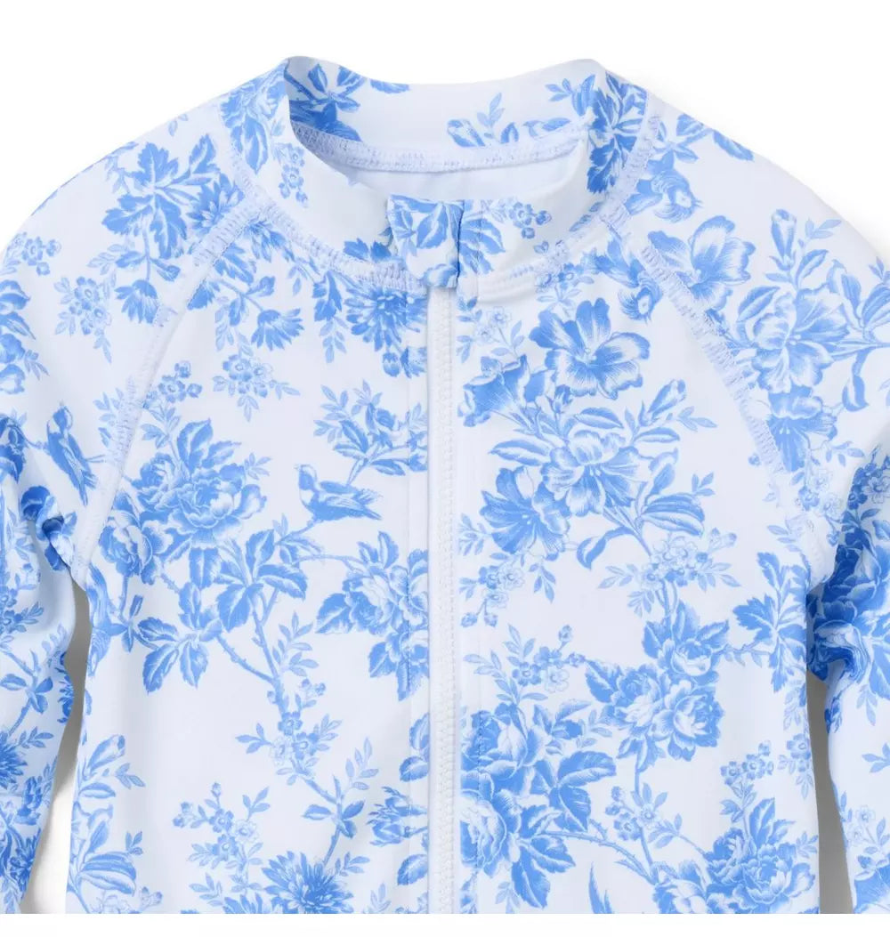 JANIE & JACK BEBE NIÑA VESTIDO DE BAÑO BLUE FLORAL RASHGUARD